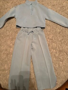 All in Motion XS Half-Zip Pull over & Wide-Leg Drawstring Pants - Light Blue